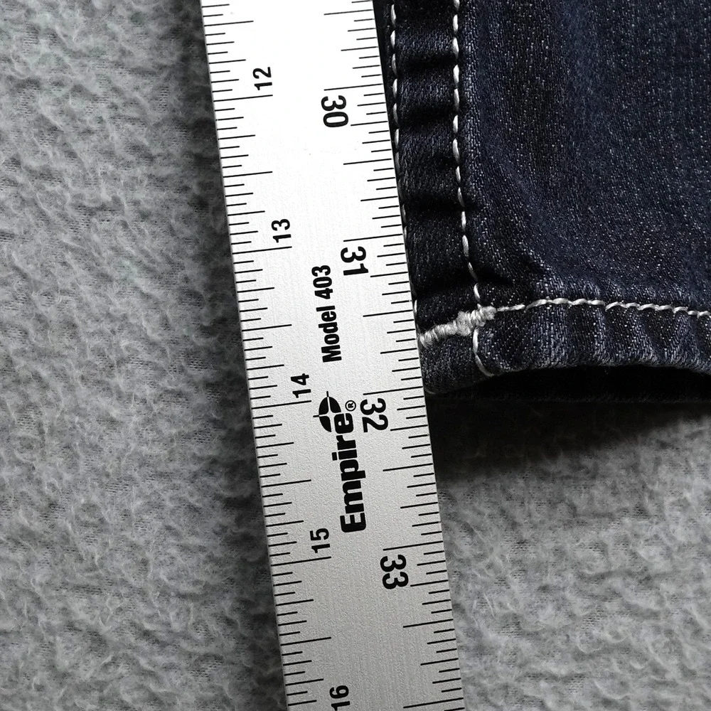 True Religion Straight Jeans Mens 34 Blue Medium Wash Flap Pockets White Stitch
